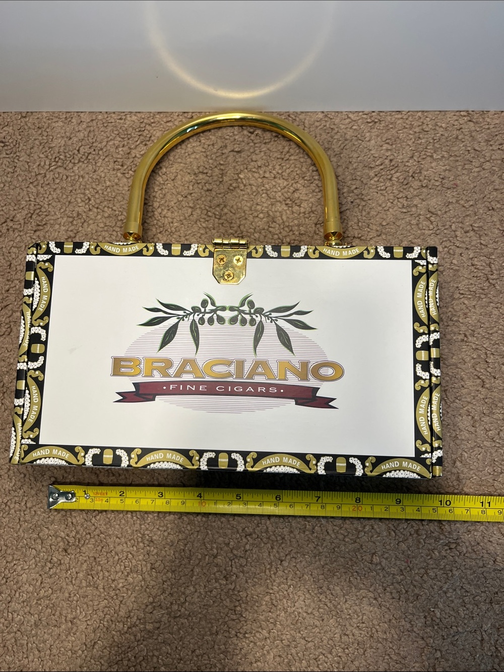 Braciano White Handbag with Gold Handle and Logo